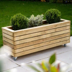 Forest Garden Linear Long Planter With Wheels -Verdura Garden Store FGLINPL120WHD3