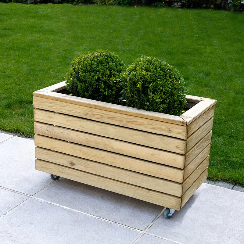 Forest Garden Linear Double Planter With Wheels 1 Forest Garden Linear Double Planter With Wheels