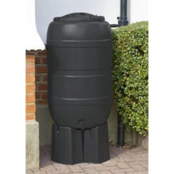 Standard Black Barrel Water Butt 210 Litre With Stand And Diverter -Verdura Garden Store GUSBWB210K1